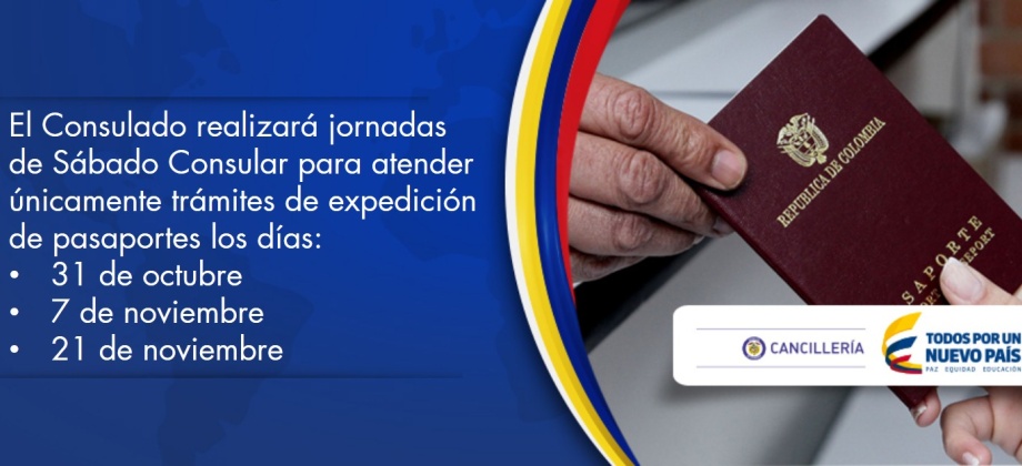 El Consulado de Colombia en Puerto La Cruz realizará sábados consulares para atender trámites de expedición de pasaportes los días 31 de octubre, y 7 y 21 de noviembre