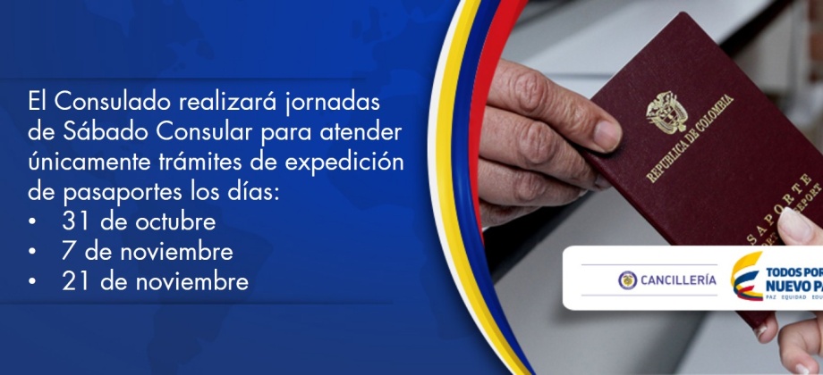 El Consulado de Colombia en Puerto La Cruz realizará sábados consulares para atender trámites de expedición de pasaportes los días 31 de octubre, y 7 y 21 de noviembre