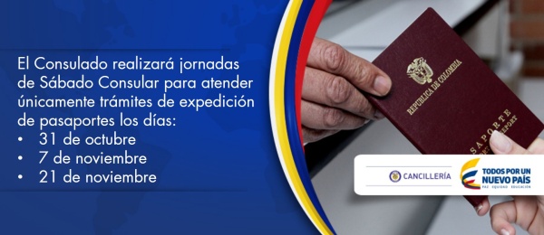 El Consulado de Colombia en Puerto La Cruz realizará sábados consulares para atender trámites de expedición de pasaportes los días 31 de octubre, y 7 y 21 de noviembre